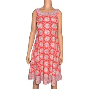 Talbots Geo-Print Fit-and-Flare Dress Size 2 Medallions Cotton Pink Red Blue